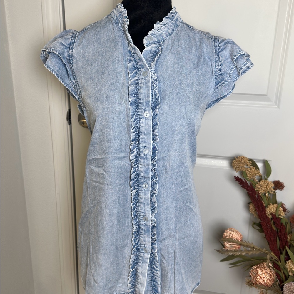 Jane and Delancey Light Blue Ruffle Blouse